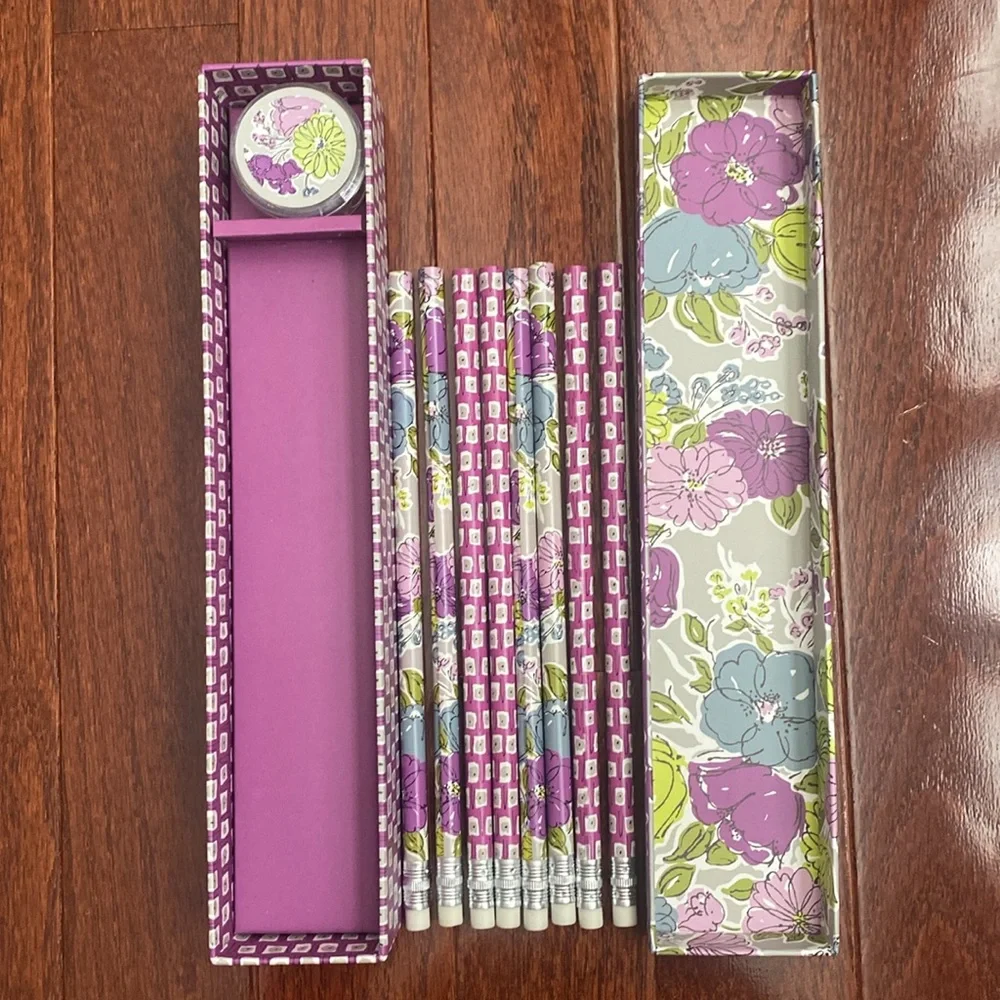 Vera Bradley Pencil Box Set in Watercolor Gray
